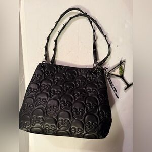 Betsey Johnson Black Skull Embossed Shoulder Bag